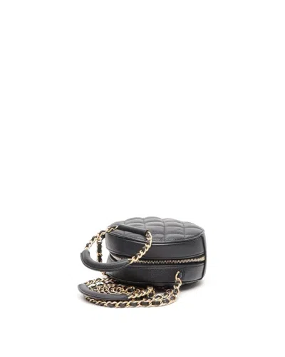 Pre-owned Chanel In The Loop Chain Caviar Round Clutch Bag In Black