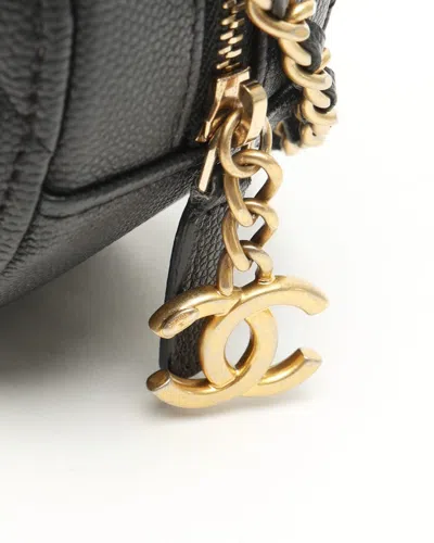 Pre-owned Chanel In The Loop Chain Caviar Round Clutch Bag In Black