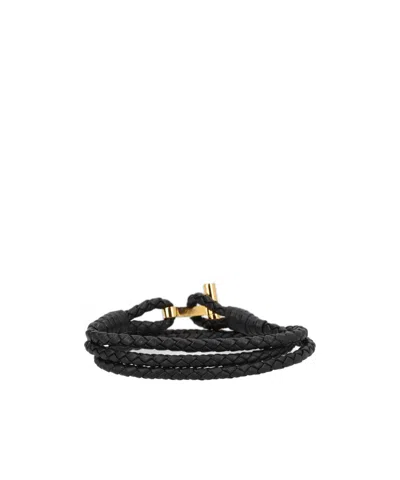 Tom Ford Logo Plaque Braided Bracelet In Brown