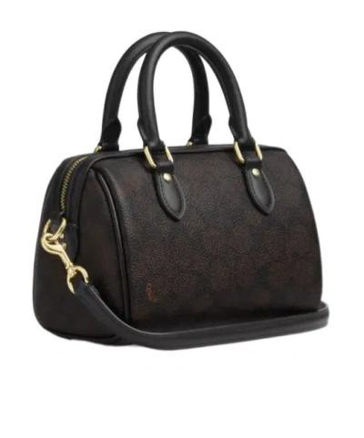 Coach Boxed Mini Rowan Crossbody Bag And Mirror Bag Charm Set In Signature Canvas In Black