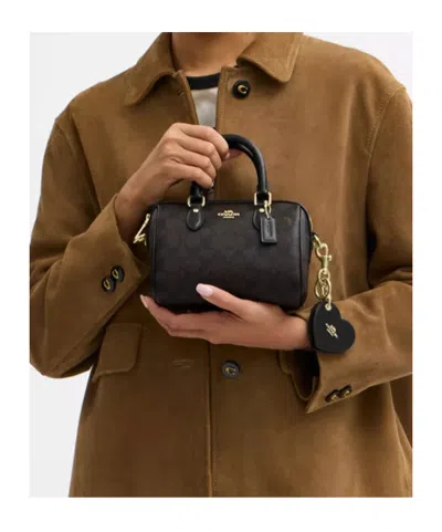 Coach Boxed Mini Rowan Crossbody Bag And Mirror Bag Charm Set In Signature Canvas In Black