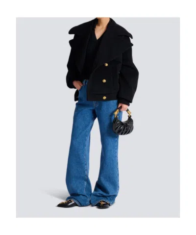 Balmain Wool 4-buttons Pea Coat In Black