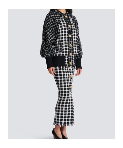 Balmain Oversized Bomber Jacket In Mixed Tweed In Black
