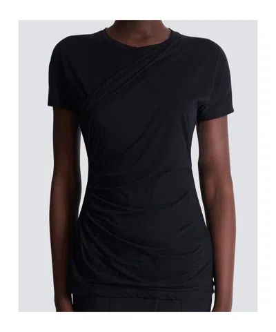 Balmain Black Round Neck Draped Design T-shirt In Black