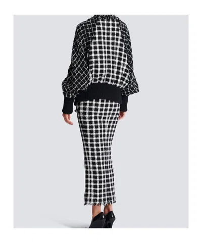 Balmain Oversized Bomber Jacket In Mixed Tweed In Black