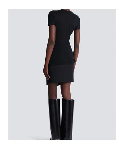 Balmain Black Round Neck Draped Design T-shirt In Black