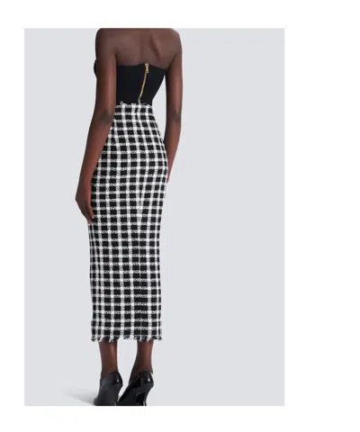 Balmain Button-front Check Tweed Maxi Skirt In Black