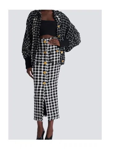Balmain Button-front Check Tweed Maxi Skirt In Black