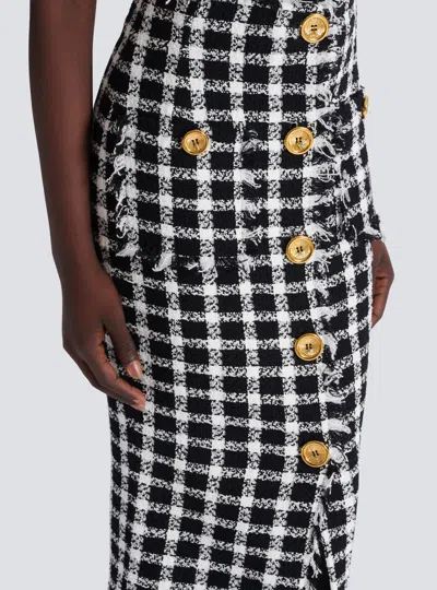 Balmain Button-front Check Tweed Maxi Skirt In Black