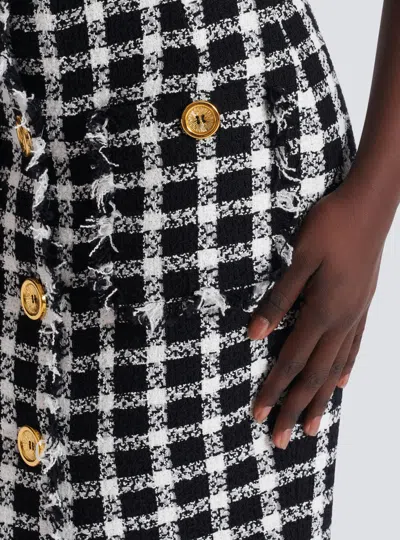 Balmain Button-front Check Tweed Maxi Skirt In Black