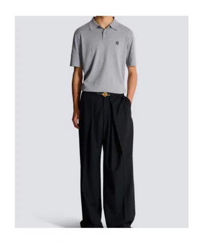 Balmain Embroidered Cotton Polo In Gray