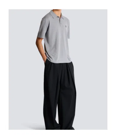 Balmain Embroidered Cotton Polo In Gray