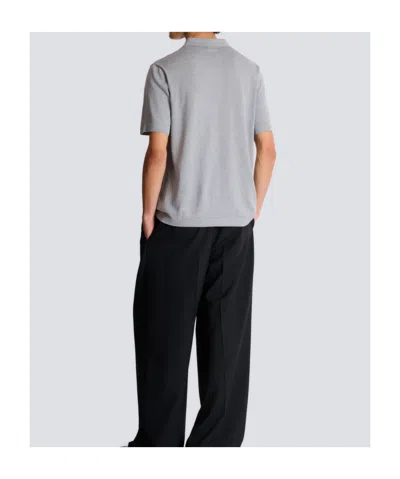 Balmain Embroidered Cotton Polo In Gray