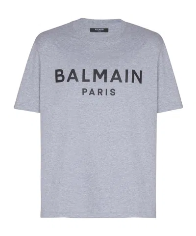Balmain Printed Cotton T-shirt In Gray