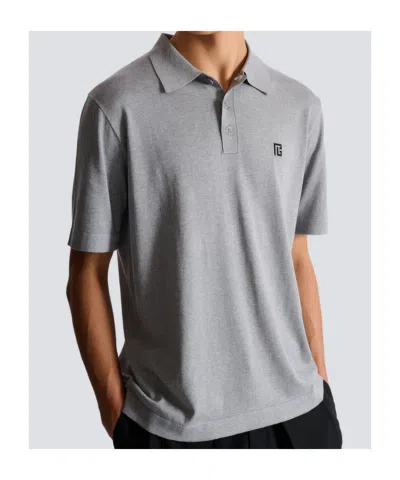Balmain Embroidered Cotton Polo In Gray