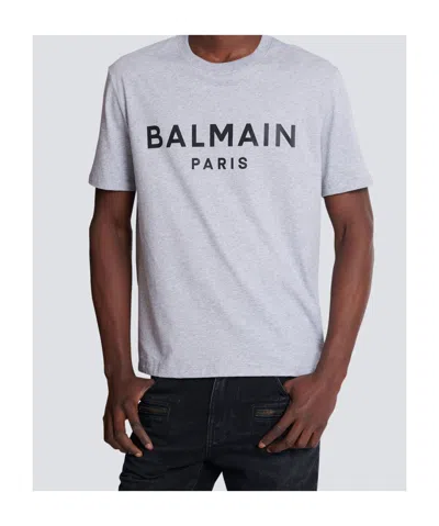 Balmain Printed Cotton T-shirt In Gray