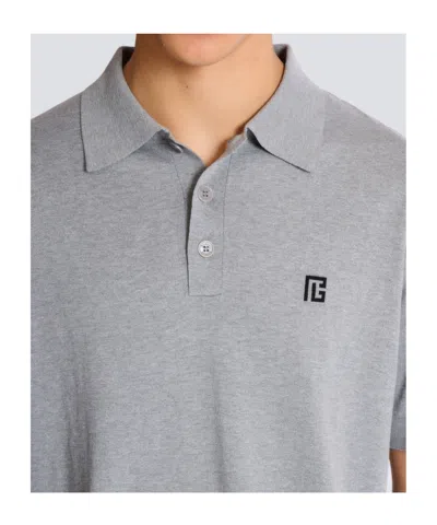 Balmain Embroidered Cotton Polo In Gray