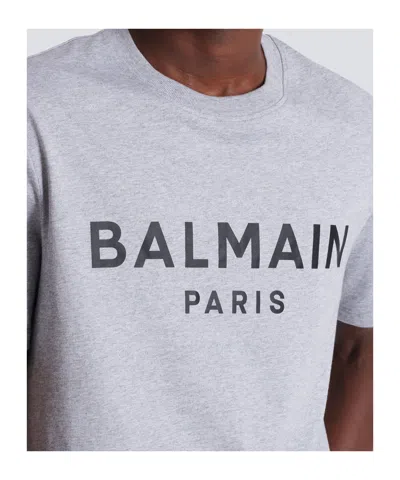 Balmain Printed Cotton T-shirt In Gray