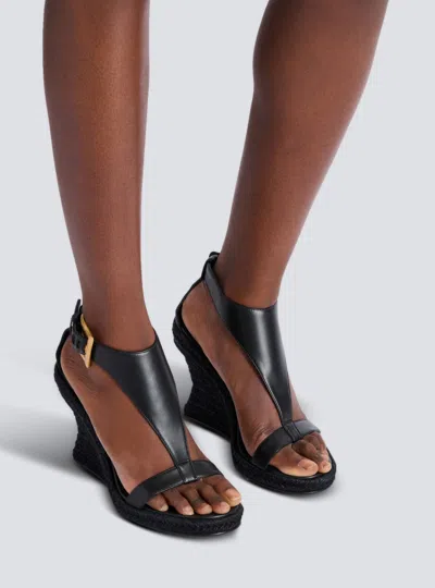 Balmain Anthem Wedge Lambskin Espadrilles In Black