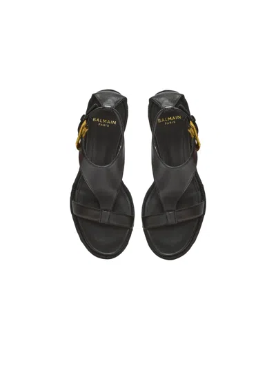 Balmain Anthem Wedge Lambskin Espadrilles In Black