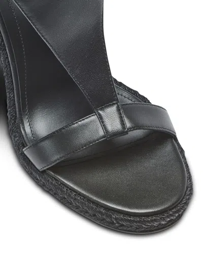 Balmain Anthem Wedge Lambskin Espadrilles In Black