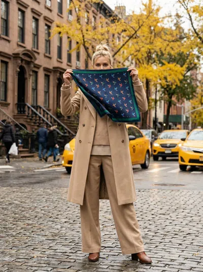 Jessie Zhao New York Freedom Wings Double Sided Silk Scarf In Blue