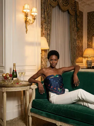 Jessie Zhao New York Sky Parade Double Sided Silk Scarf In Blue