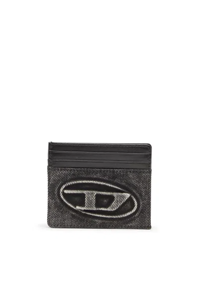 Diesel Card Holder In Washed Cotton And Leather In Gray