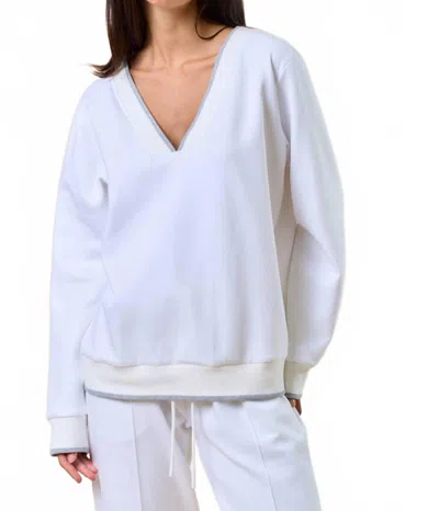 Lalavon Colette V-neck Sweater In Off White In White