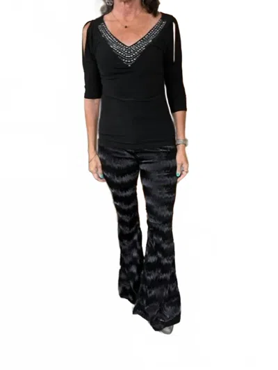 Rock & Roll Denim Women's Shimmering Flare Leg Pants In Black In Black
