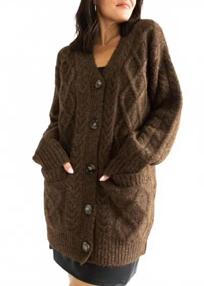 Astr Charli Button Down Sweater In Chocolate Brown In Multi