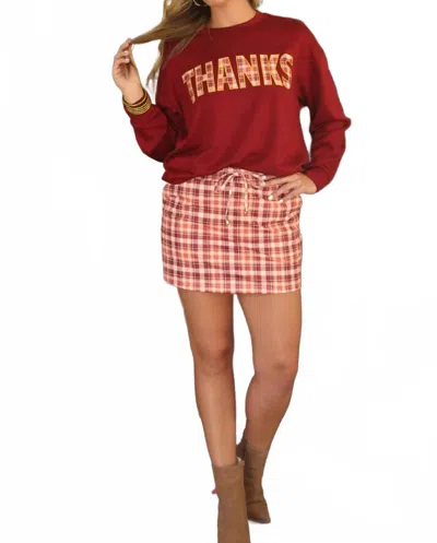 Jess Lea Thanks Crew Neck Sweatshirt In Red In Red