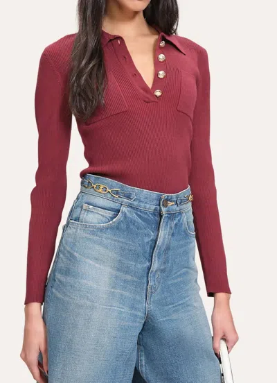 Elie Tahari Soft Ribbed Polo Sweater In Mulberry In Red