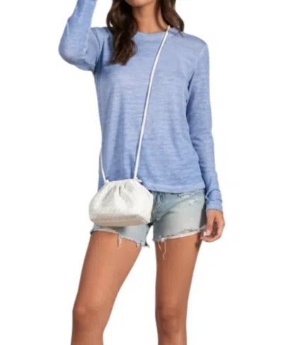 Elan Long Sleeve Linen Fray Crew Neck Tee In Light Blue In Multi