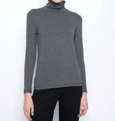 Picadilly Long Sleeve Turtleneck Top In Charcoal In Gray