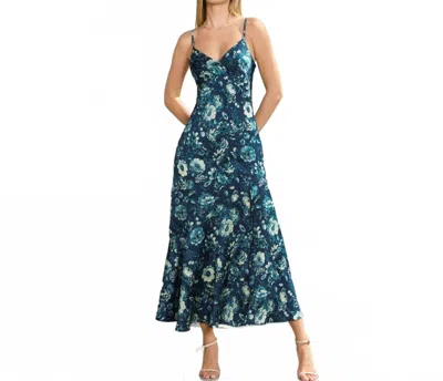 Dress Forum Petal Sky Tie Back Midi Dress In Midnight Blue In Multi