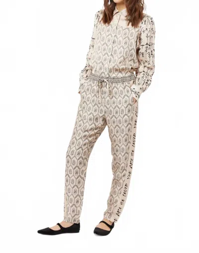 Me369 Ember Blossom Print Tapered Leg Track Pants In Tan In Neutral