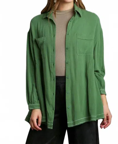 Umgee Linen Blend Button Down Tunic Dress In Green In Green