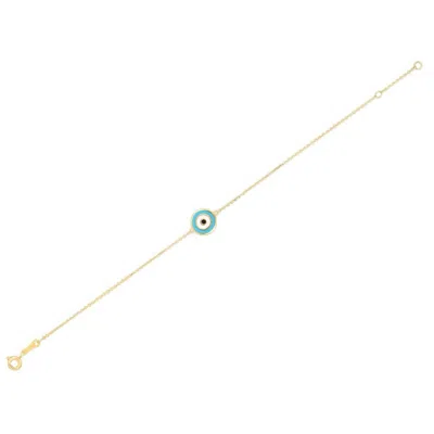 Yellow Gold 14k  Blue Evil Eye Bracelet (1.00 Mm) In Yellow