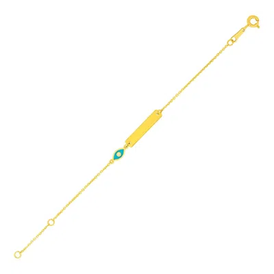 Yellow Gold 14k  5 1/2 Inch Childrens Id Bracelet With Enameled Eye In Yellow