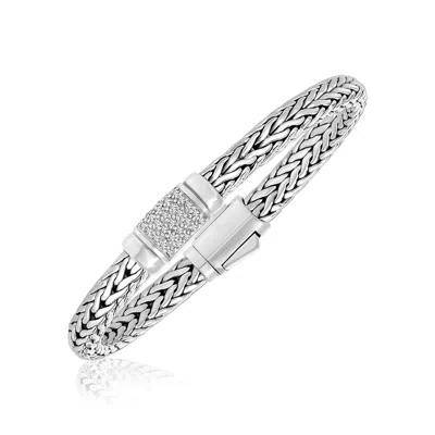 Sterling Silver Weave Motif Bracelet With White Sapphire Accents (6.35 Mm) In Silver