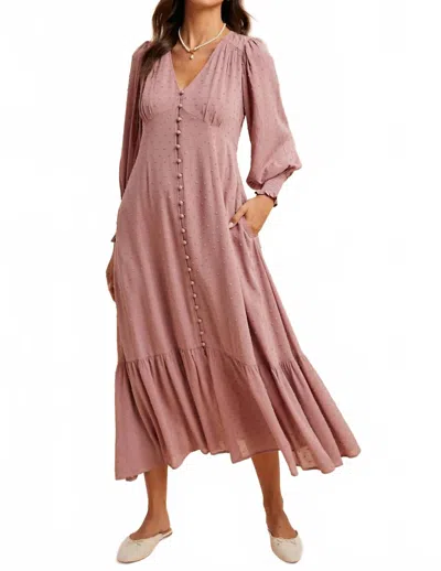 In-loom Swiss Dot Button Down Maxi Dress In Rose Tea In Pink