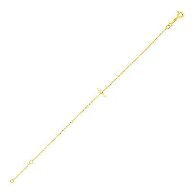 Yellow Gold 14k  5 1/2 Inch Childrens Bracelet With Cross (1.00 Mm) In Yellow