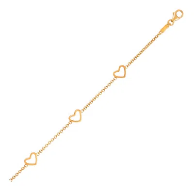 Yellow Gold 14k  Childrens Bracelet With Hearts In Yellow