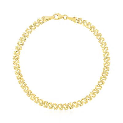 Yellow Gold 14k  High Polish Textured Fancy Chain Bracelet (4mm) In Yellow