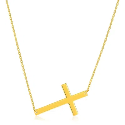 Fashnzfab 14k Yellow Gold Plain Cross Motif Necklace In Gold