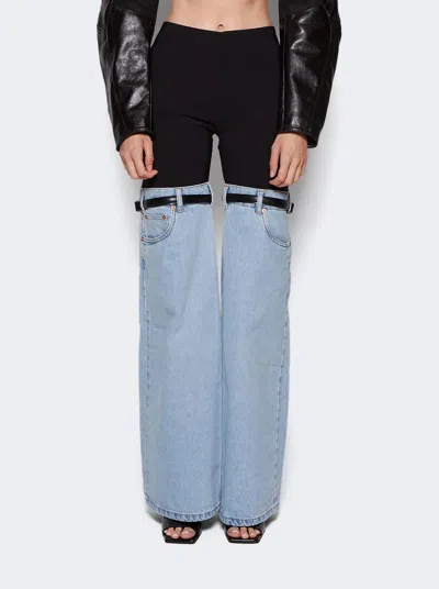 Coperni Denim Hybrid Flare Trousers In Light Blue/black In Blue