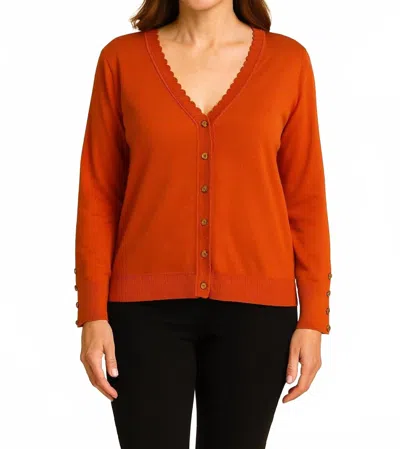 Marble Button Down V Neck Sweater In Orange In Red