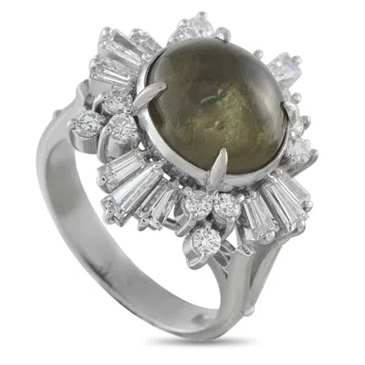 Lb Exclusive Platinum 1.26ct Diamond And Cats Eye Ring #5309 In Metallic