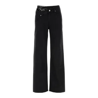 Alexander Wang Lace Detail Wide Leg Denim Jeans In Black